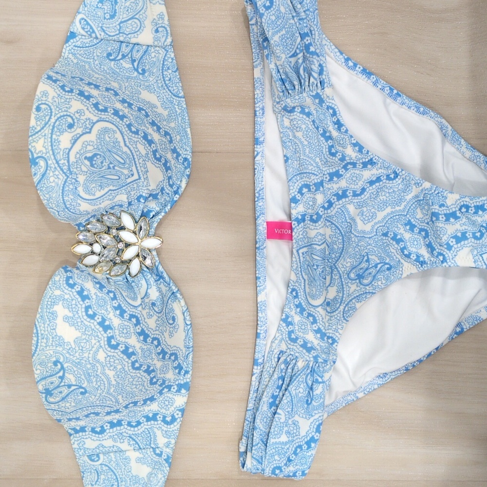 VS 34B Blue Paisley Jeweled Bikini Top & Bottom
